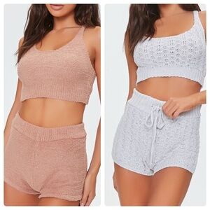 Gray & Tan Small 2 pair Fuzzy Soft Cable Knit Lounge Stretchy Comfy Shorts High